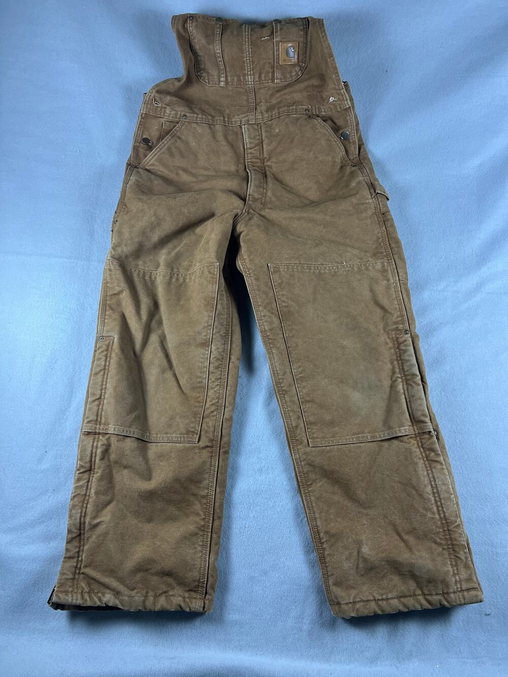 Carhartt Washed Duck Insulated Bib Overall Mens M Brown Double Knee Carpenter